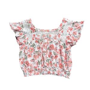 Justice Pink Floral Ruffled Crop Blouse kids